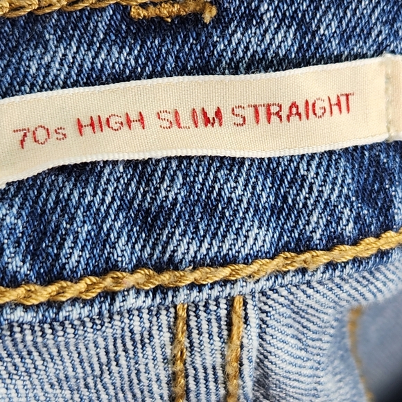 Levi's Premium 70s High Rise Slim Straight Leg Cotton Denim Blue Jeans Size 30 - Picture 7 of 13